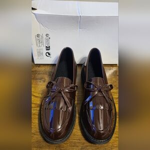 New in Box | Plum Leather Slip-On Loafers with Tassels.